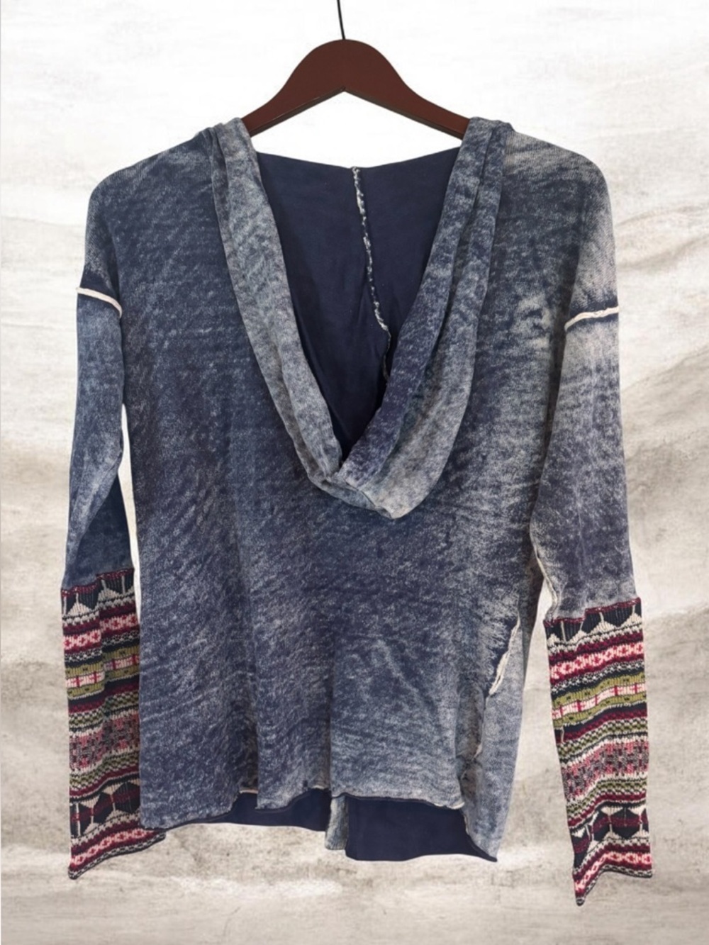 Aratta Silent Journey Washed Denim Cardigan with striped knit Sleeves NWOT - Picture 2 of 2
